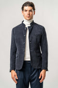 Giacca Coreana Uomo Blu in Velluto a Coste