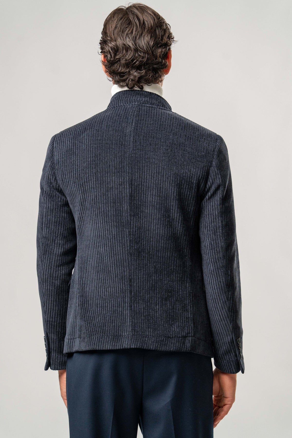 Giacca Coreana Uomo Blu in Velluto a Coste