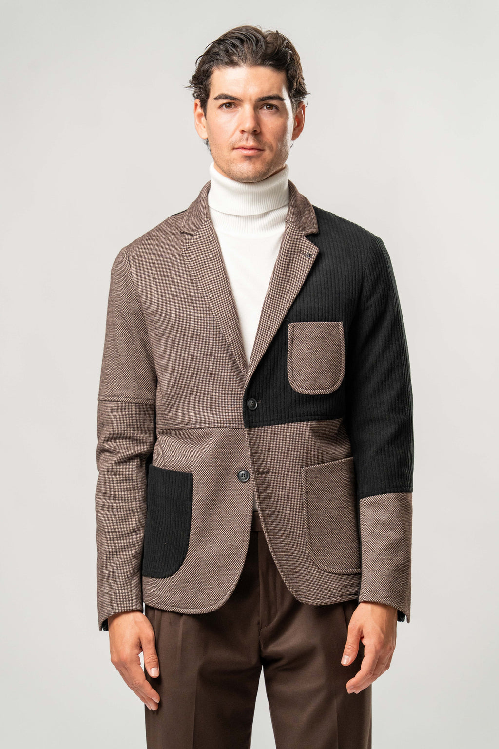 Giacca Uomo Patchwork Marrone e Nero