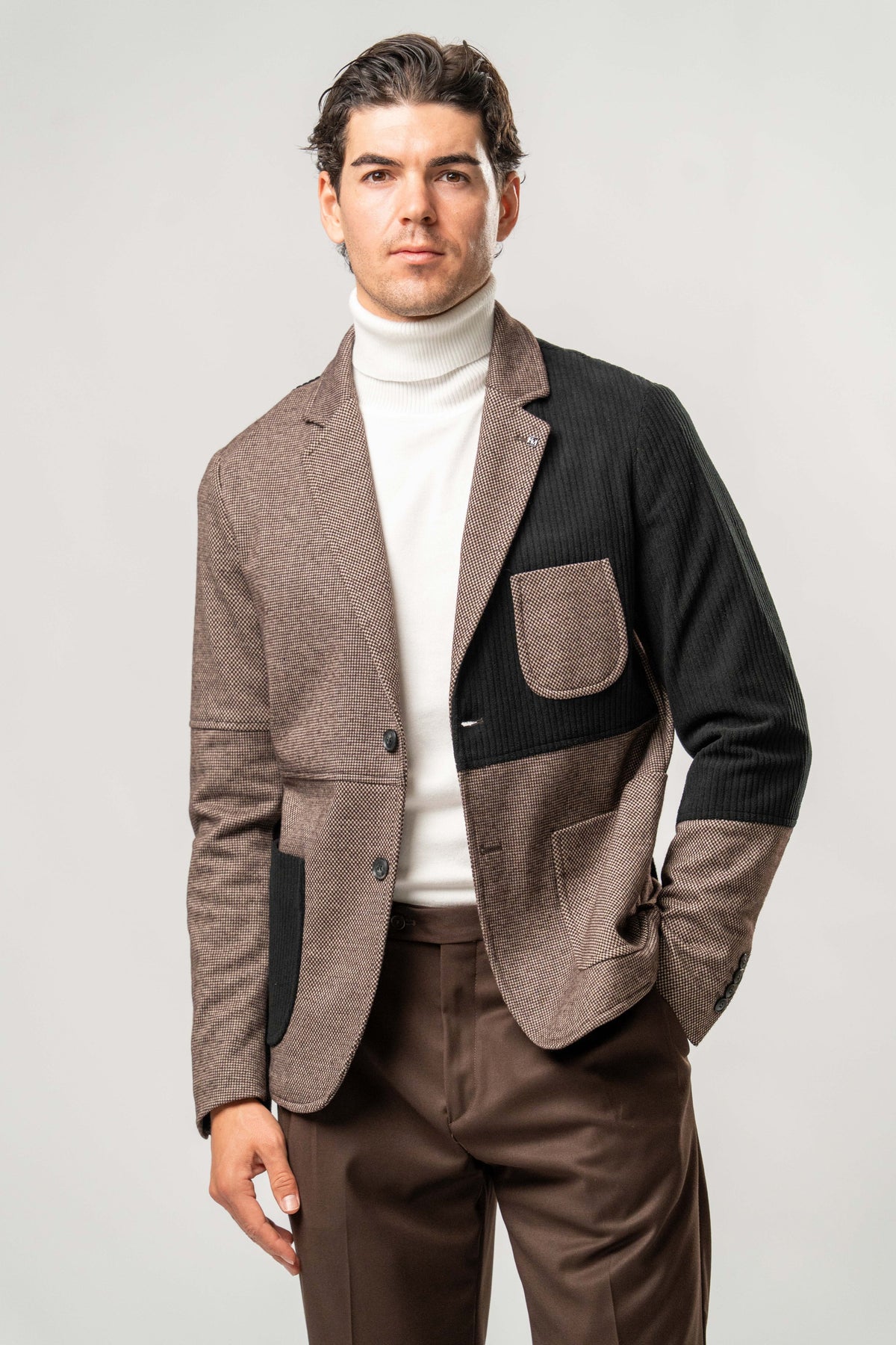 Giacca Uomo Patchwork Marrone e Nero