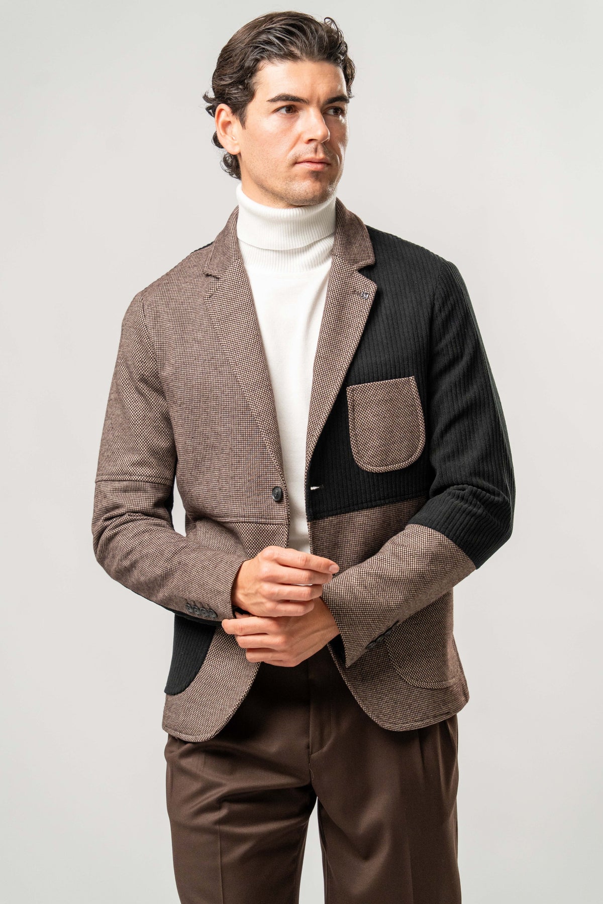Giacca Uomo Patchwork Marrone e Nero