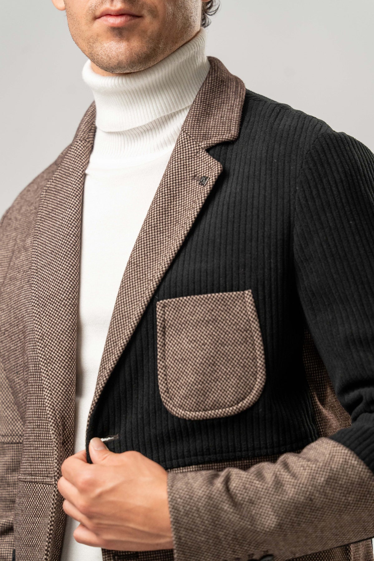 Giacca Uomo Patchwork Marrone e Nero