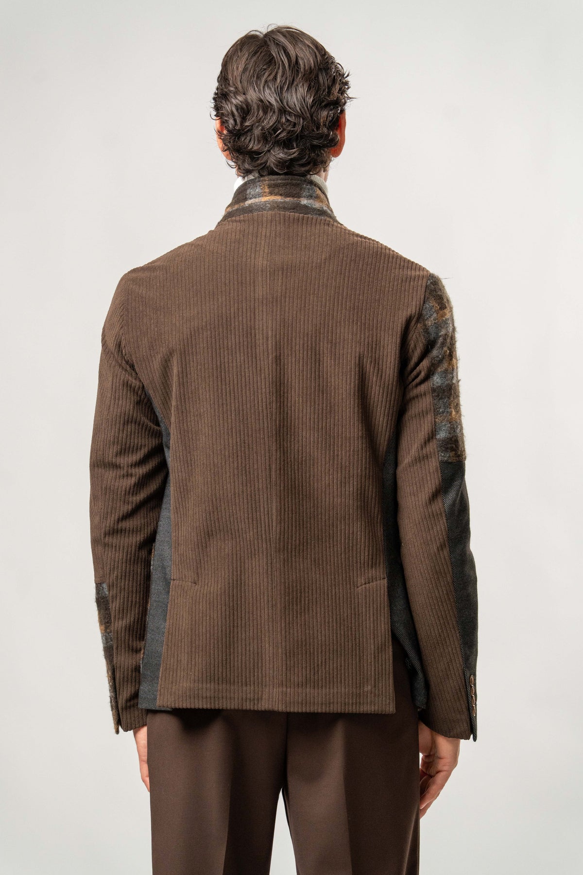 Giacca Uomo Patchwork Marrone e Grigio a Quadri