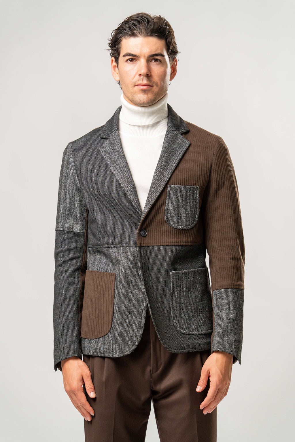Giacca Uomo Patchwork Marrone e Grigio