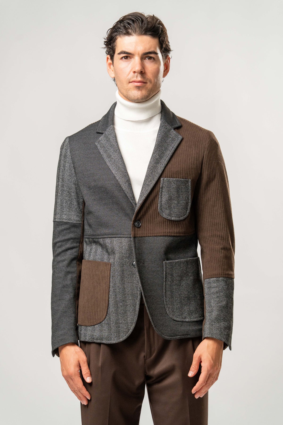 Giacca Uomo Patchwork Marrone e Grigio