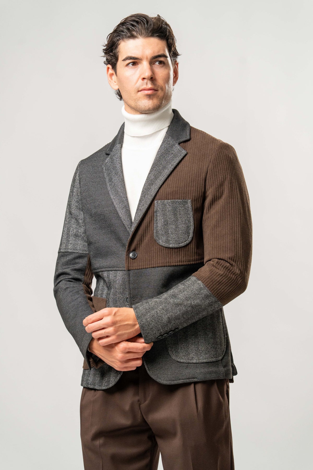 Giacca Uomo Patchwork Marrone e Grigio