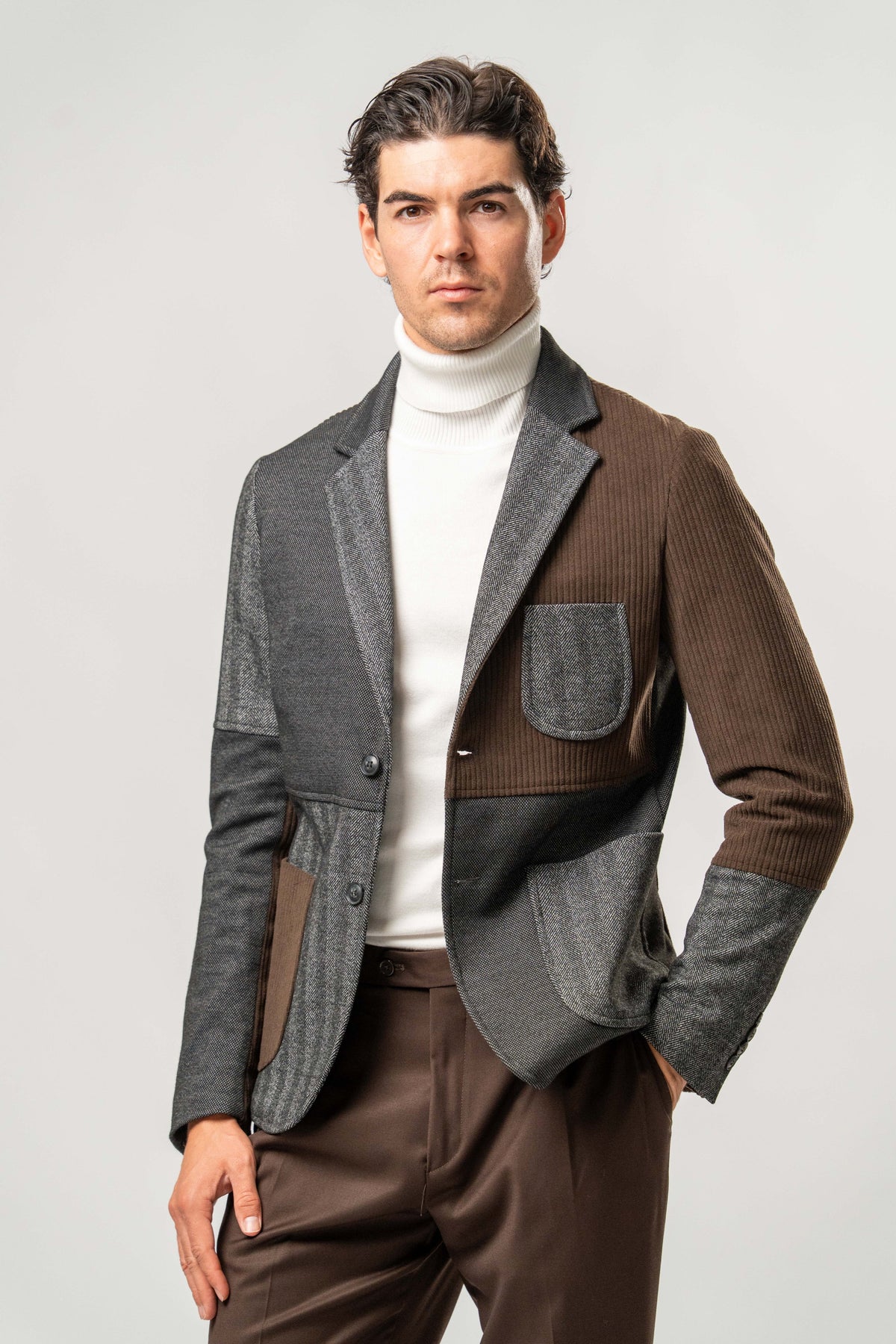 Giacca Uomo Patchwork Marrone e Grigio