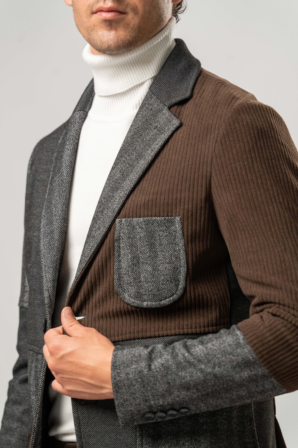 Giacca Uomo Patchwork Marrone e Grigio