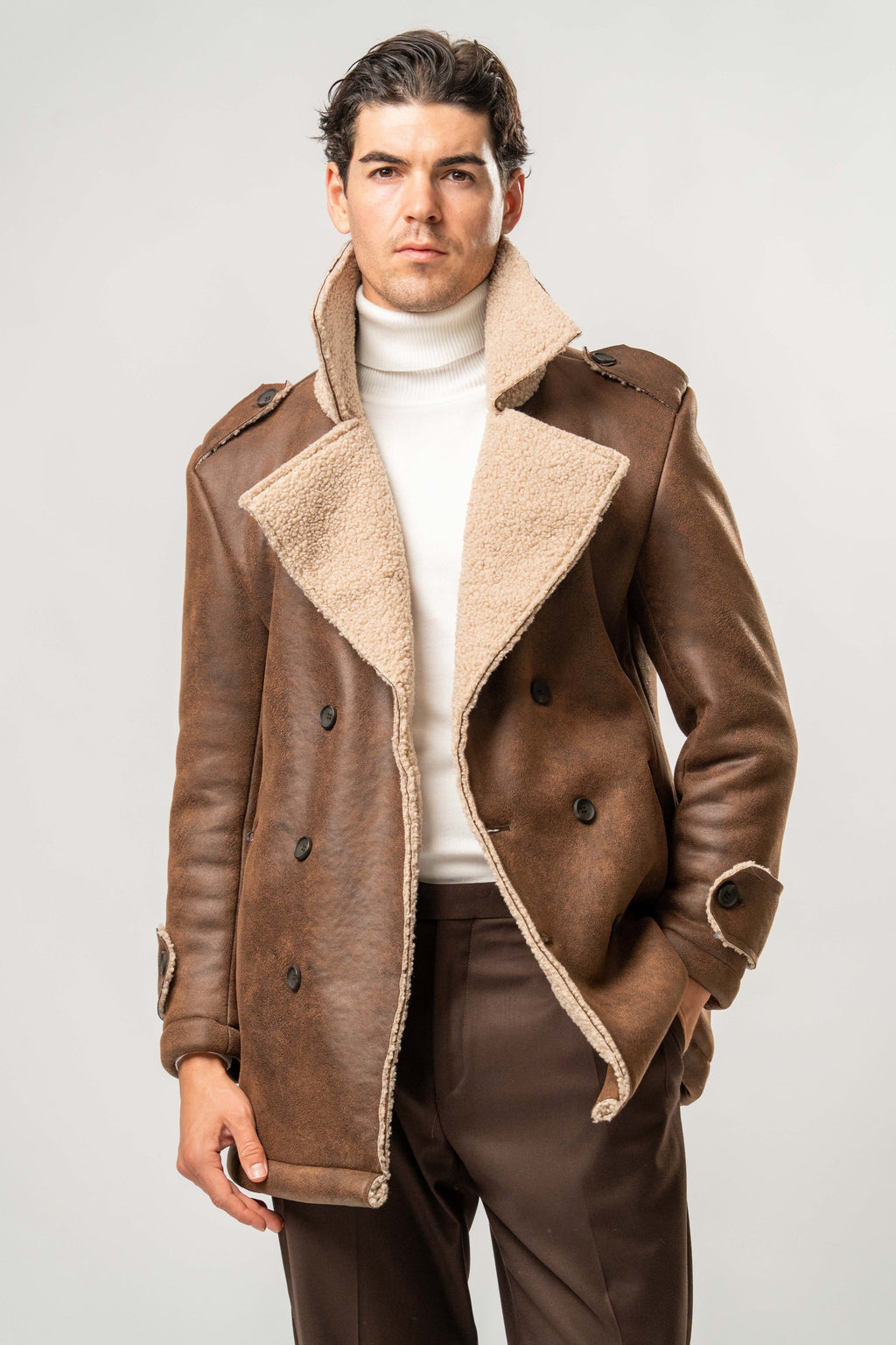 Giaccone Uomo Ecomontone Marrone con Interno Teddy