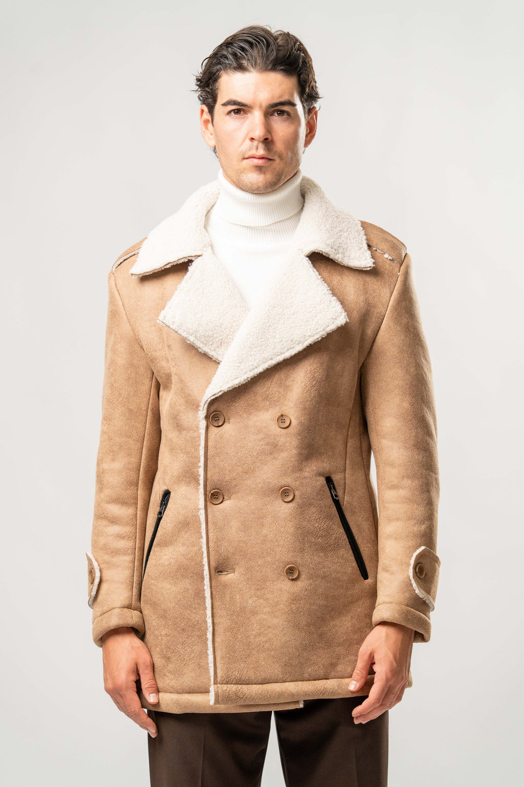 Giaccone Uomo Ecomontone Cammello con Interno Teddy Bianco