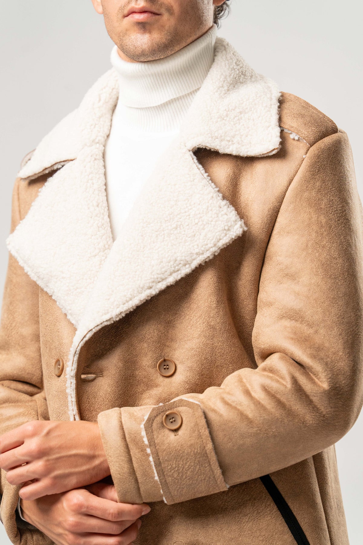 Giaccone Uomo Ecomontone Cammello con Interno Teddy Bianco