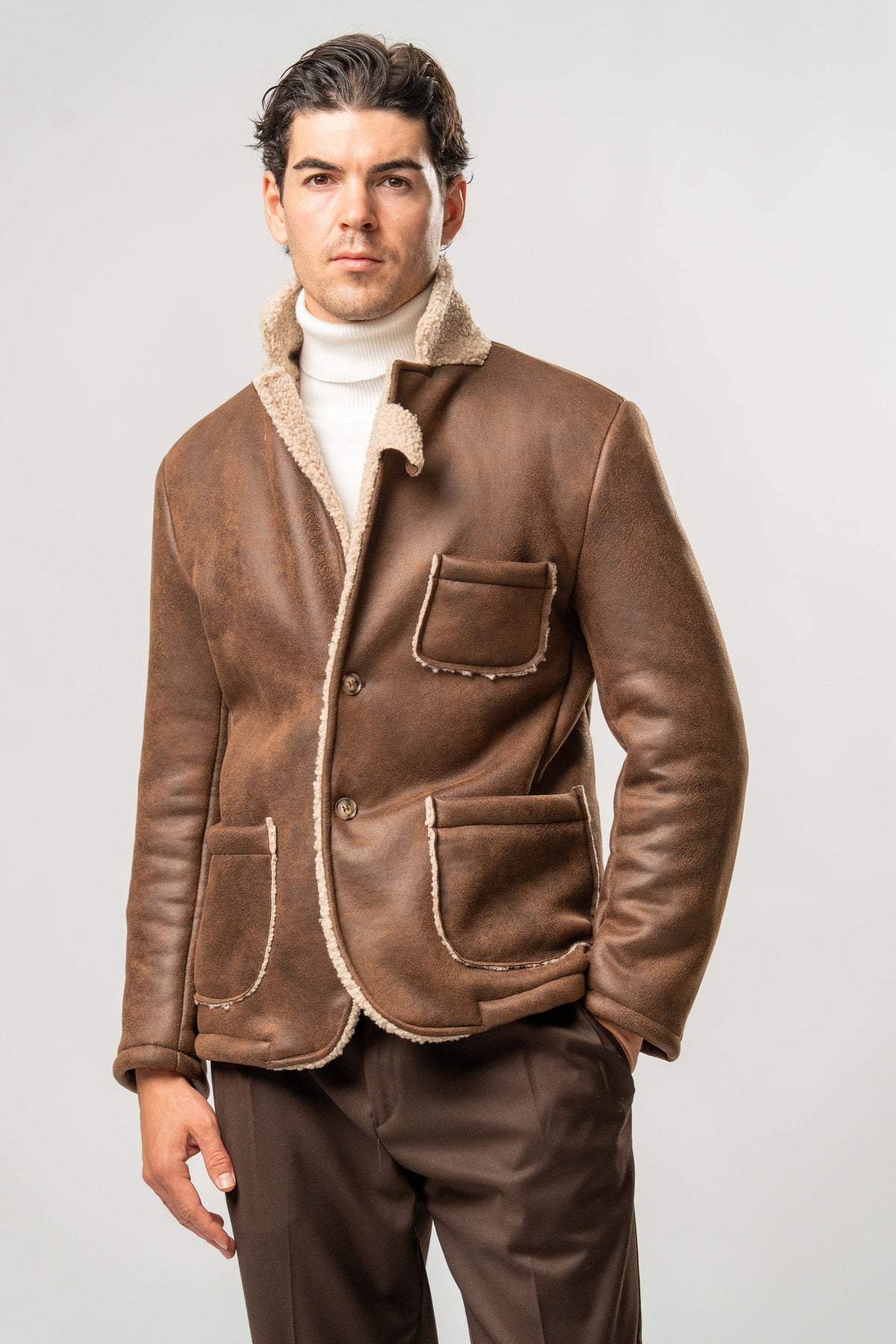 Giacca Uomo Ecomontone Marrone con Interno Teddy