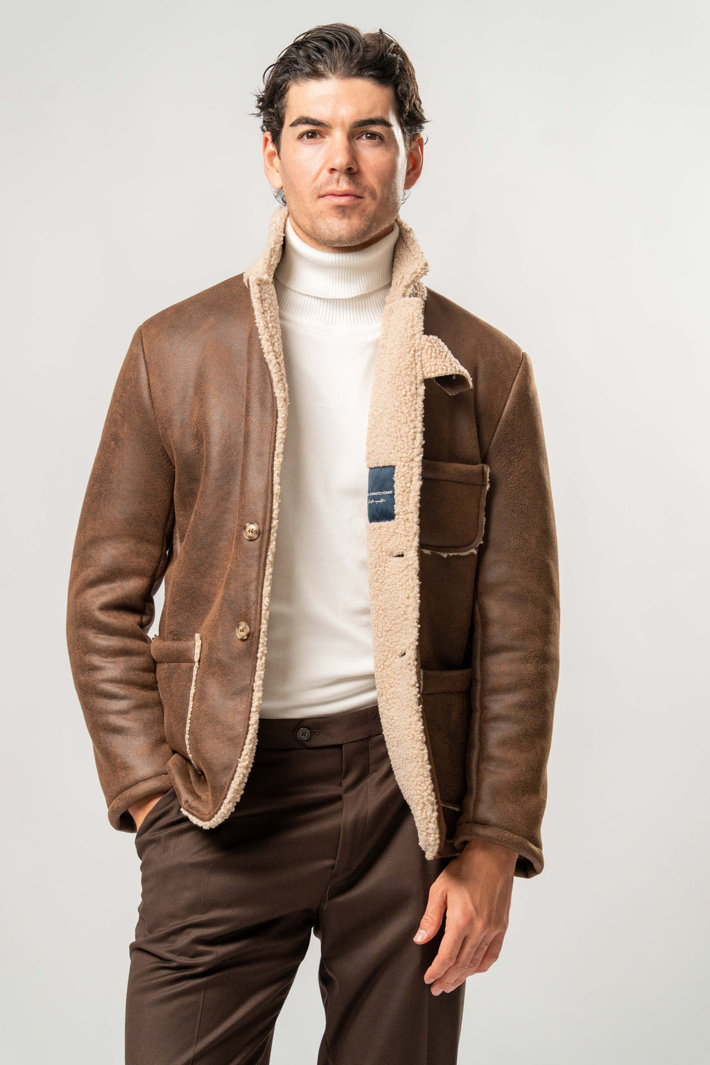 Giacca Uomo Ecomontone Marrone con Interno Teddy