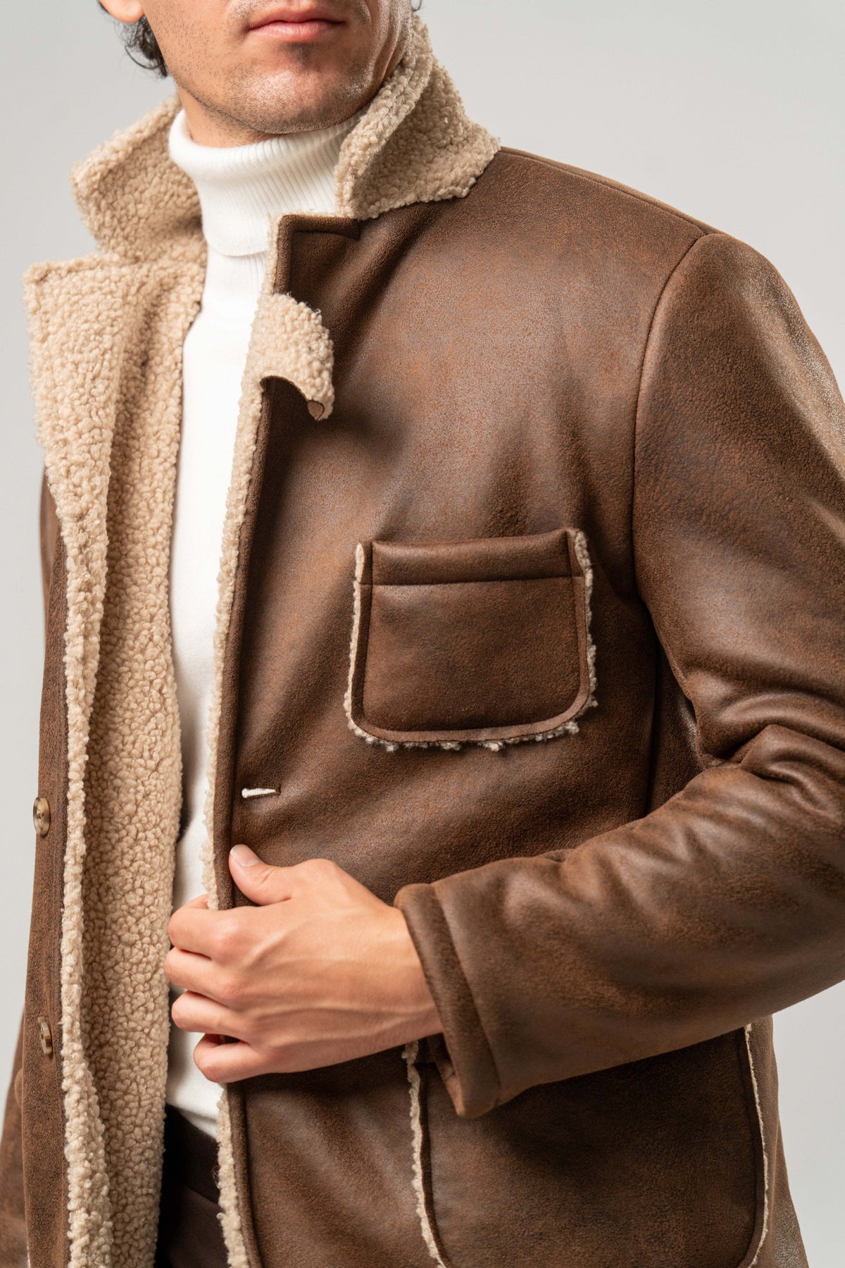 Giacca Uomo Ecomontone Marrone con Interno Teddy