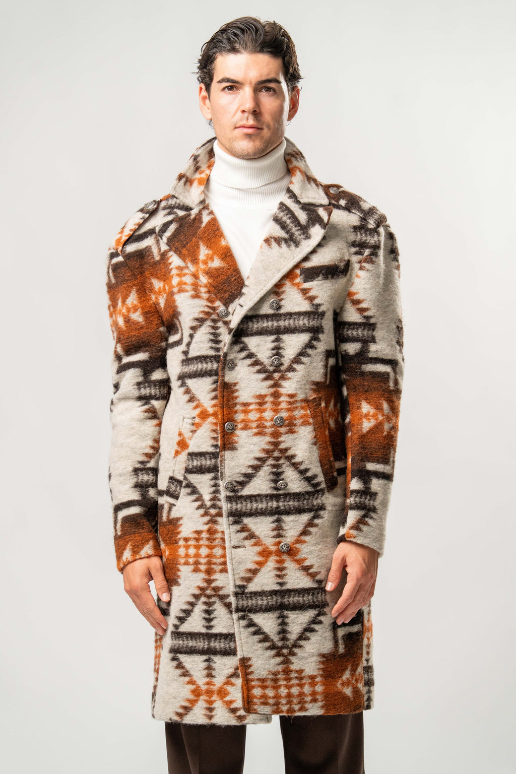 Cappotto Uomo in Lana Cotta con Fantasia Geometrica