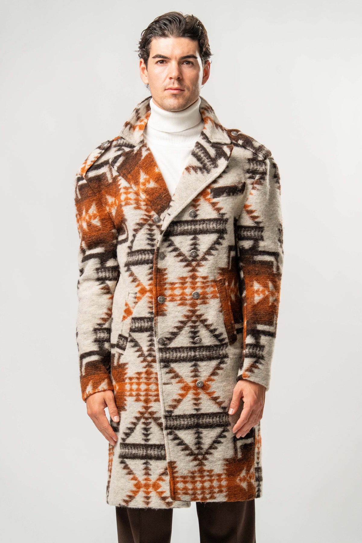 Cappotto Uomo in Lana Cotta con Fantasia Geometrica