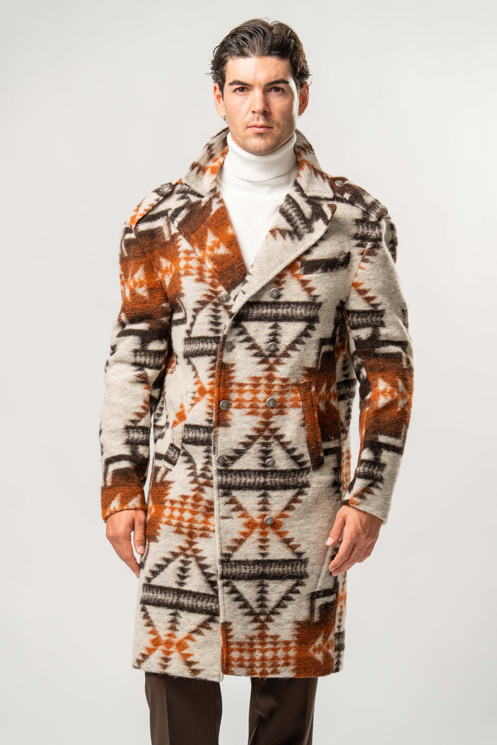 Cappotto Uomo in Lana Cotta con Fantasia Geometrica