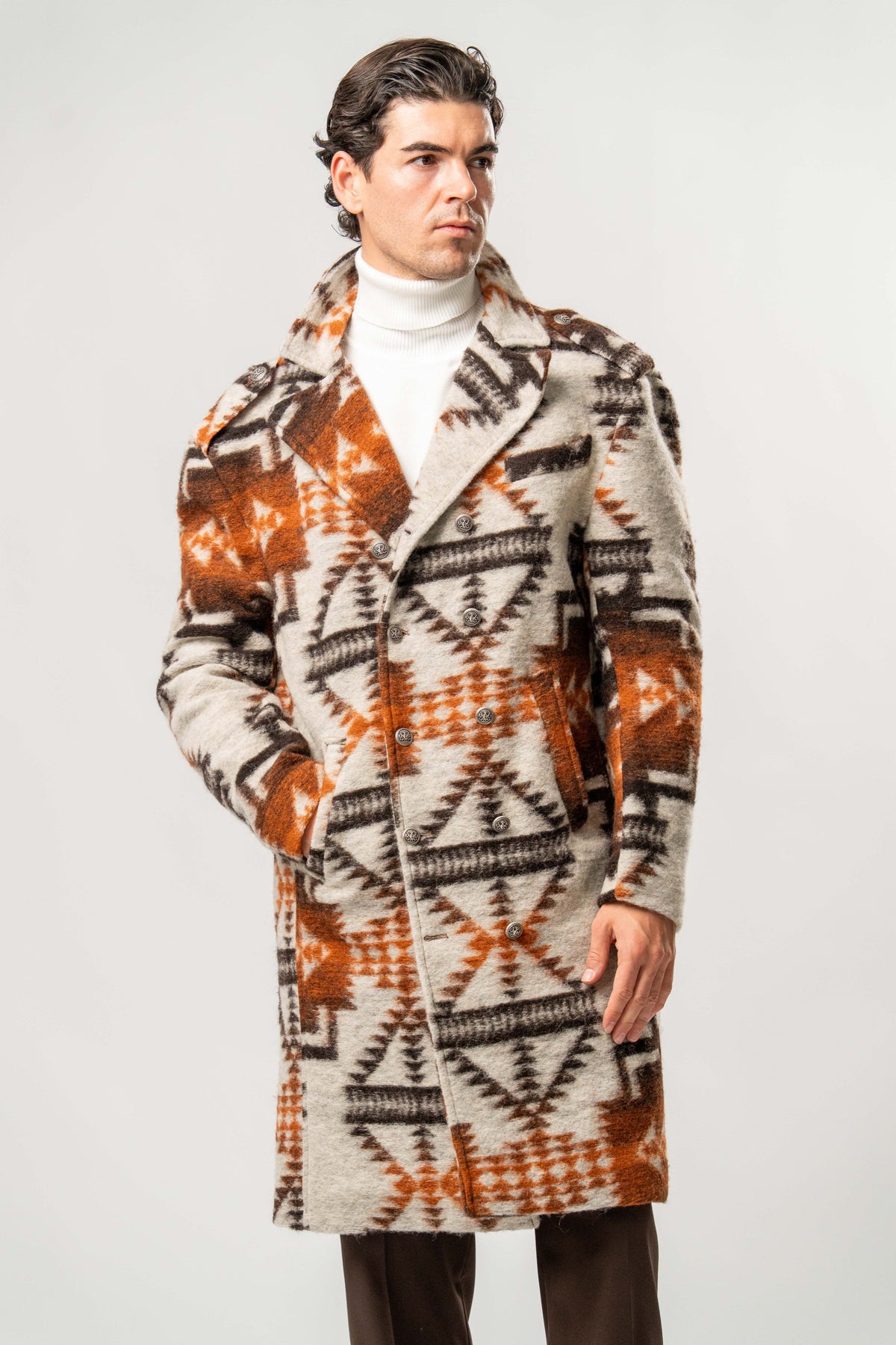 Cappotto Uomo in Lana Cotta con Fantasia Geometrica
