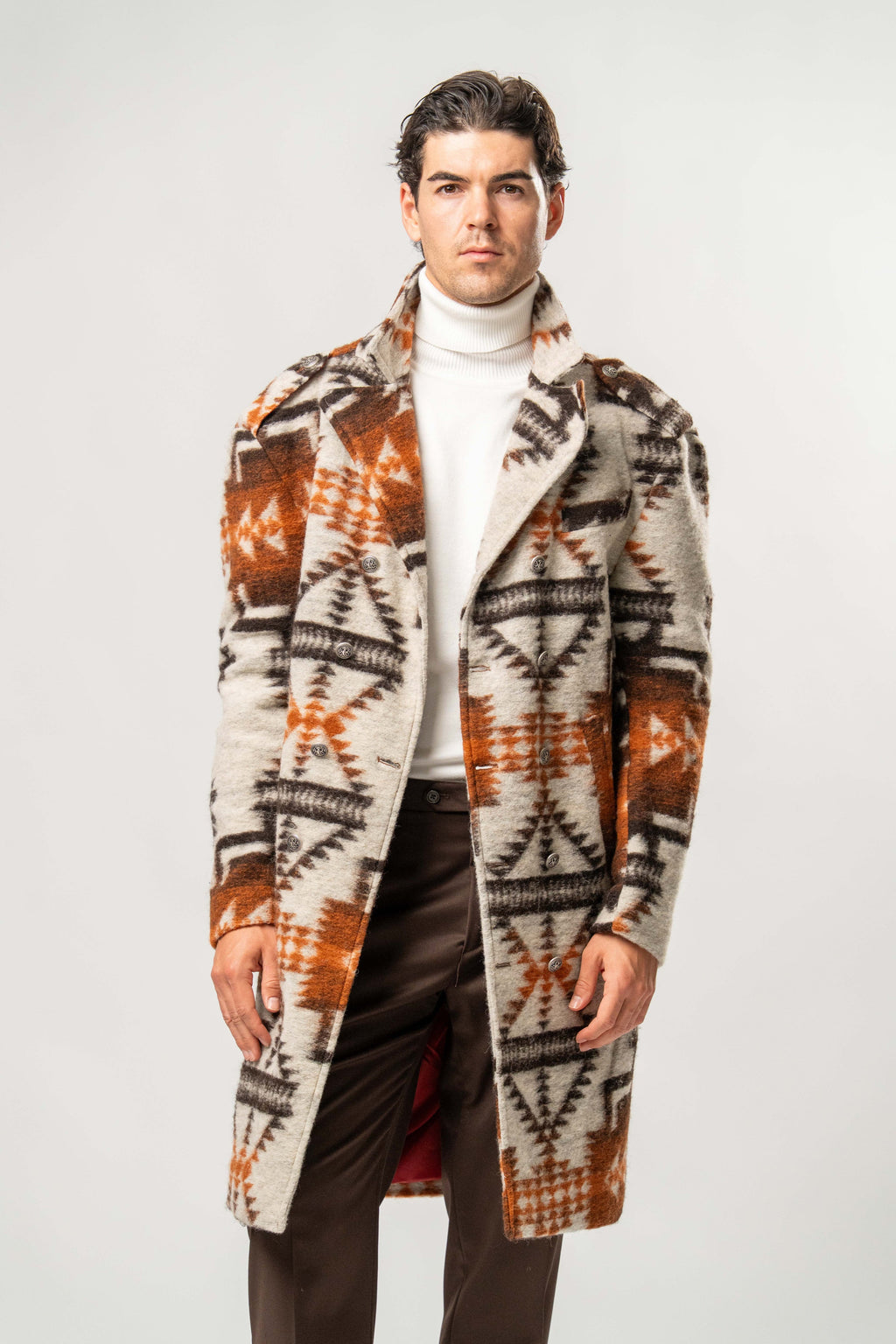 Cappotto Uomo in Lana Cotta con Fantasia Geometrica