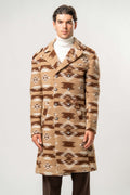 Cappotto Uomo in Lana Cotta Cammello con Fantasia Geometrica