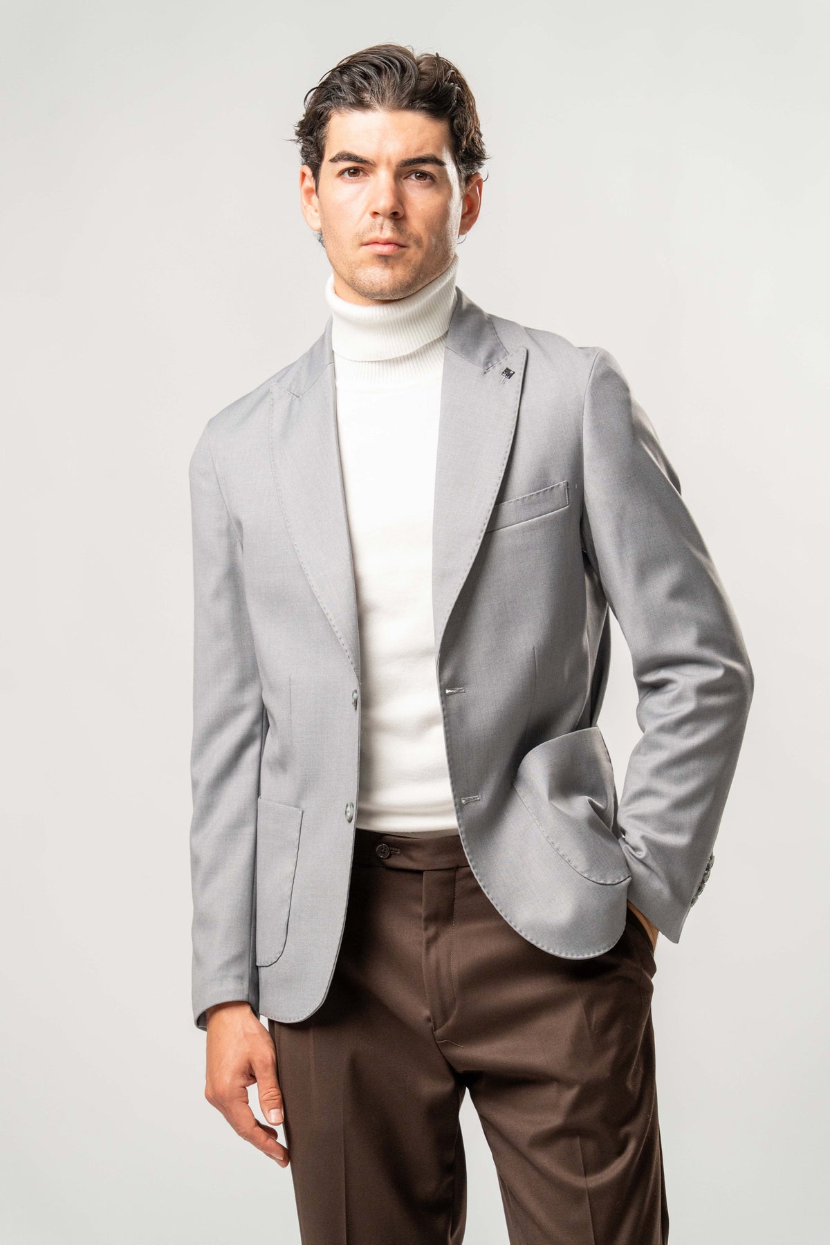 Giacca Uomo Monopetto Grigio Chiaro Elegante
