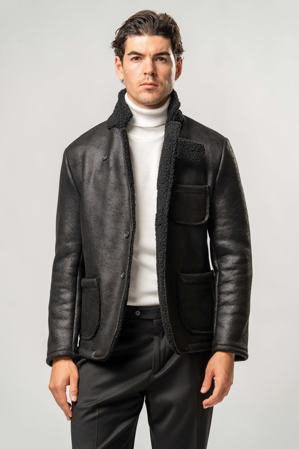Giacca Uomo Ecomontone Nero con Interno Teddy