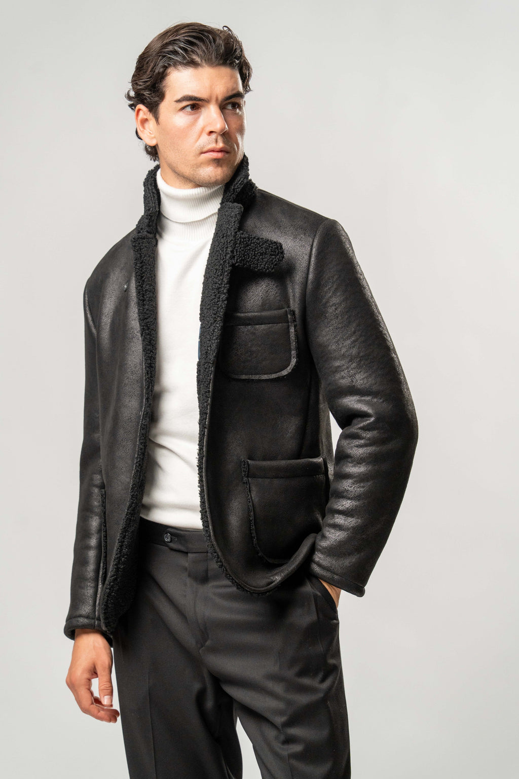 Giacca Uomo Ecomontone Nero con Interno Teddy