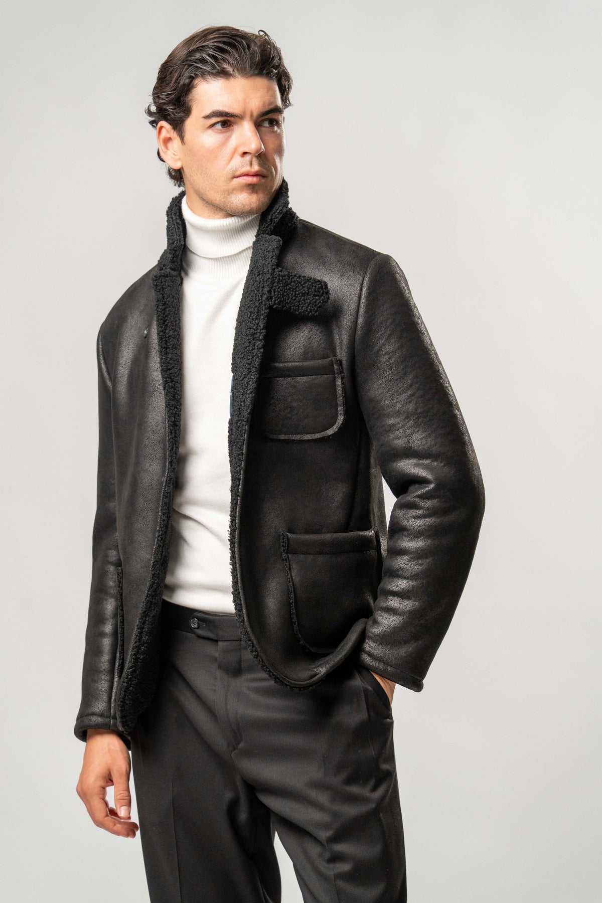 Giacca Uomo Ecomontone Nero con Interno Teddy