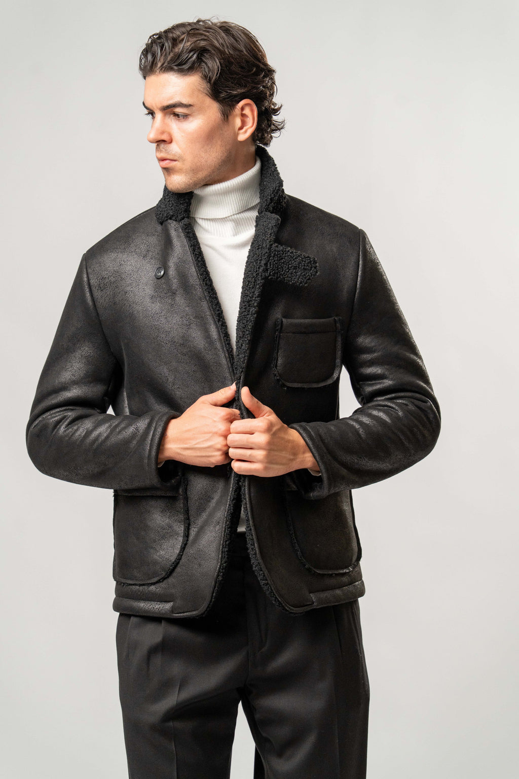 Giacca Uomo Ecomontone Nero con Interno Teddy