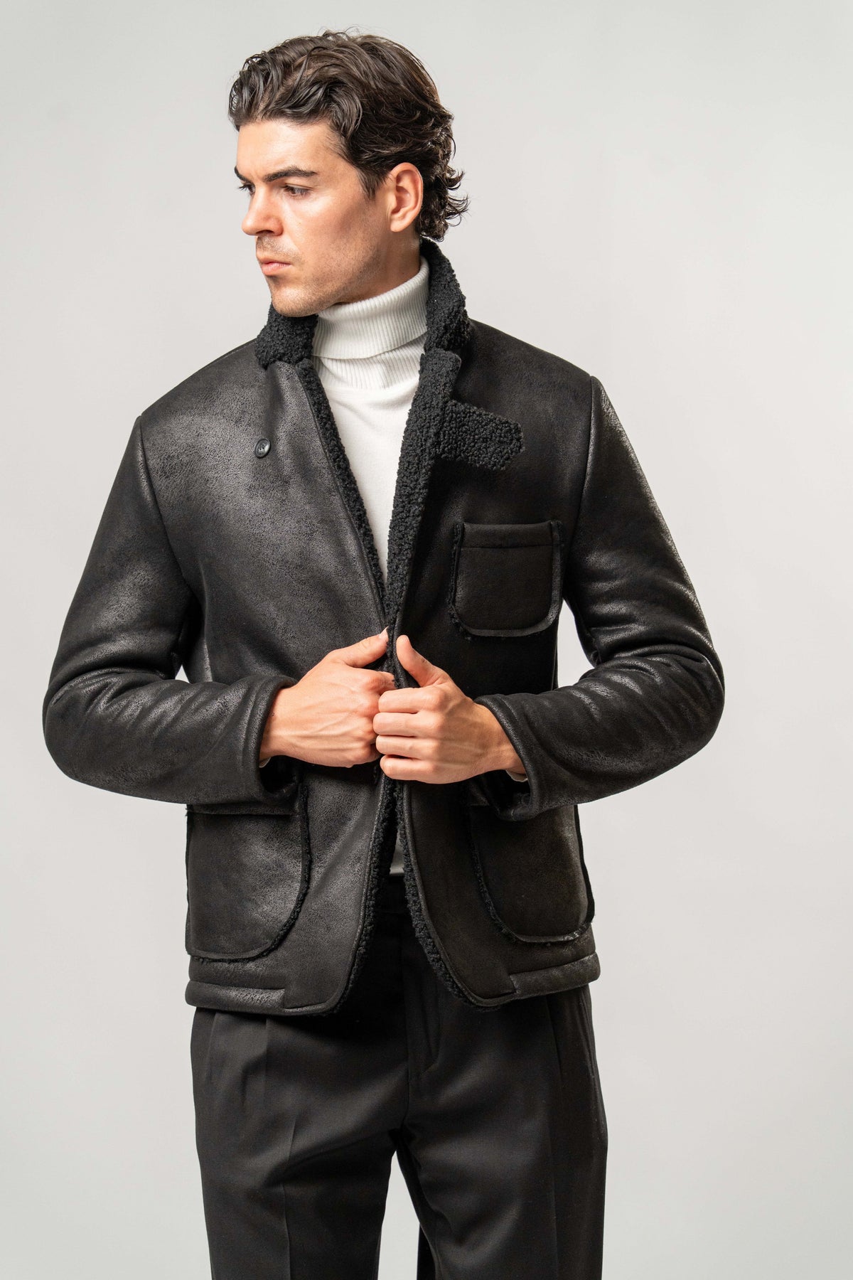 Giacca Uomo Ecomontone Nero con Interno Teddy