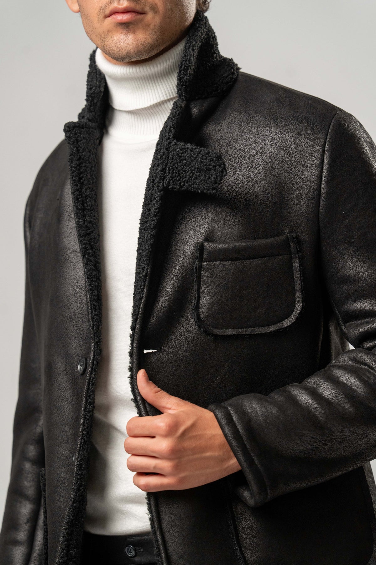 Giacca Uomo Ecomontone Nero con Interno Teddy