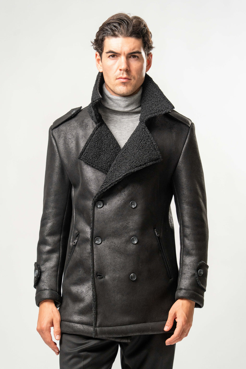 Giaccone Uomo Ecomontone Nero con Interno Teddy