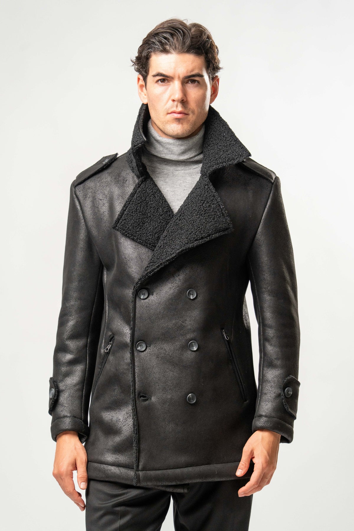 Giaccone Uomo Ecomontone Nero con Interno Teddy