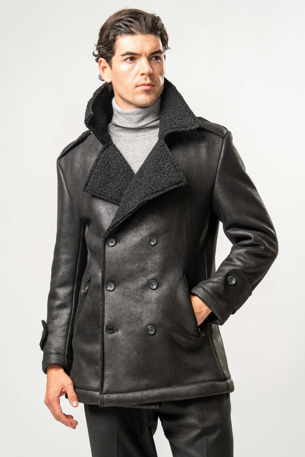 Giaccone Uomo Ecomontone Nero con Interno Teddy