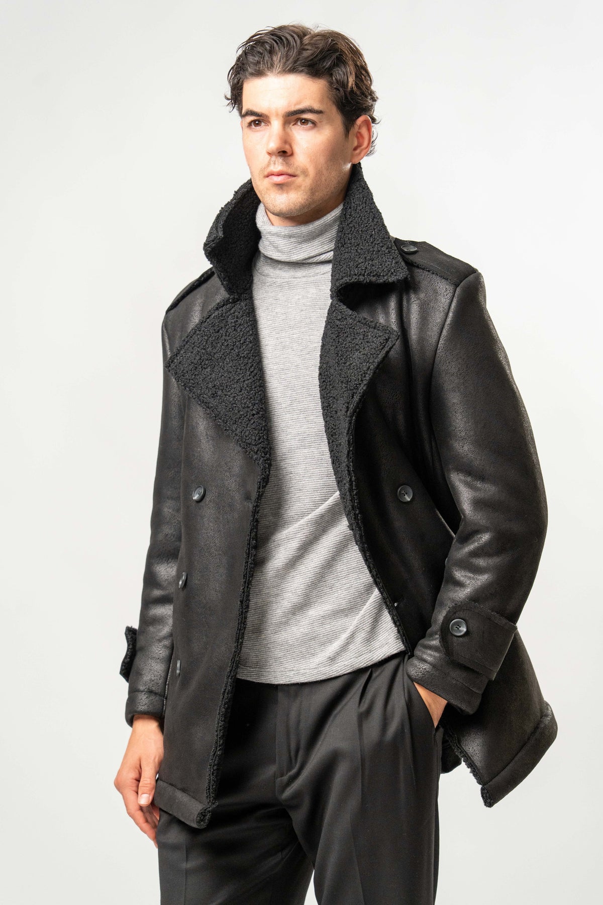 Giaccone Uomo Ecomontone Nero con Interno Teddy