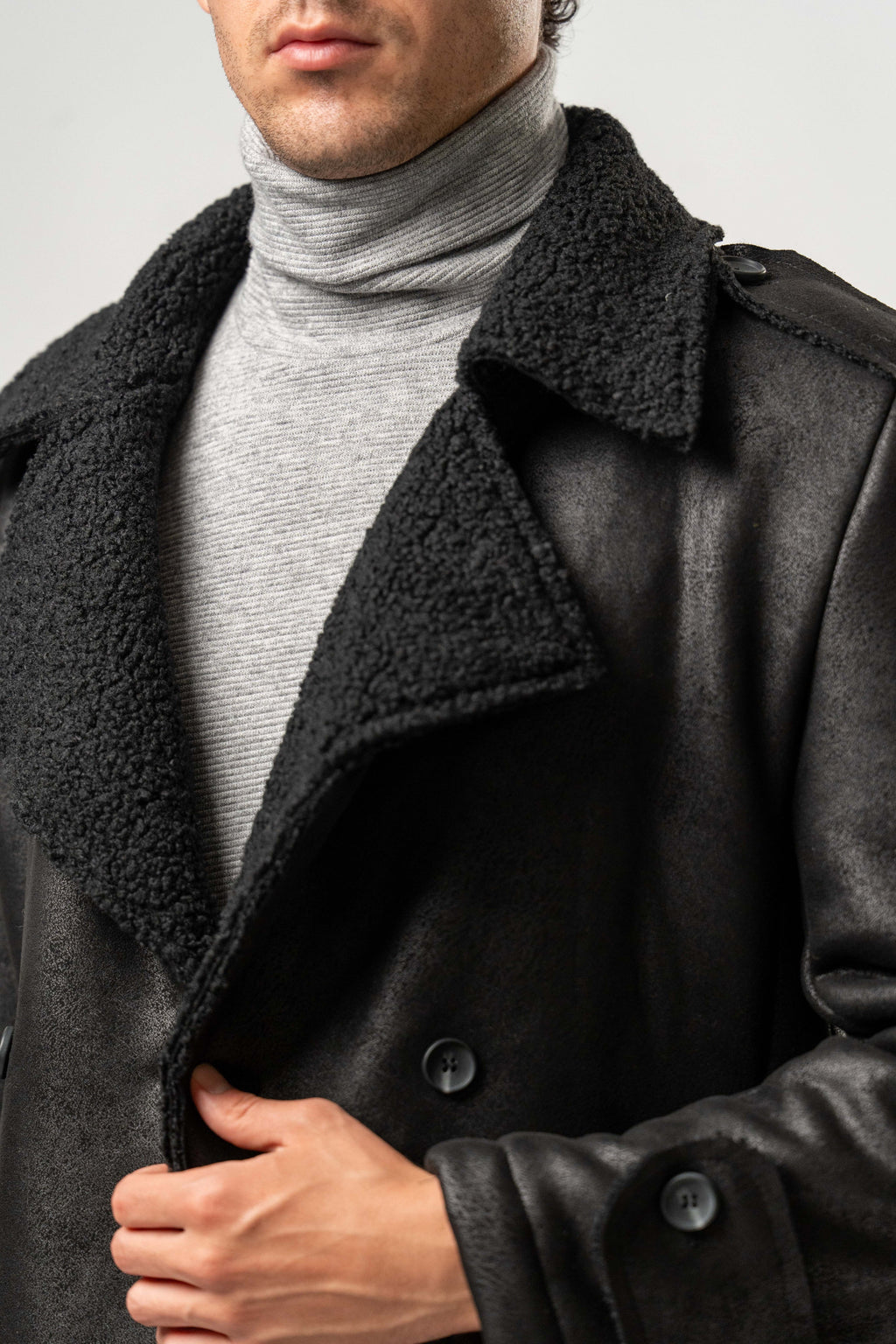 Giaccone Uomo Ecomontone Nero con Interno Teddy