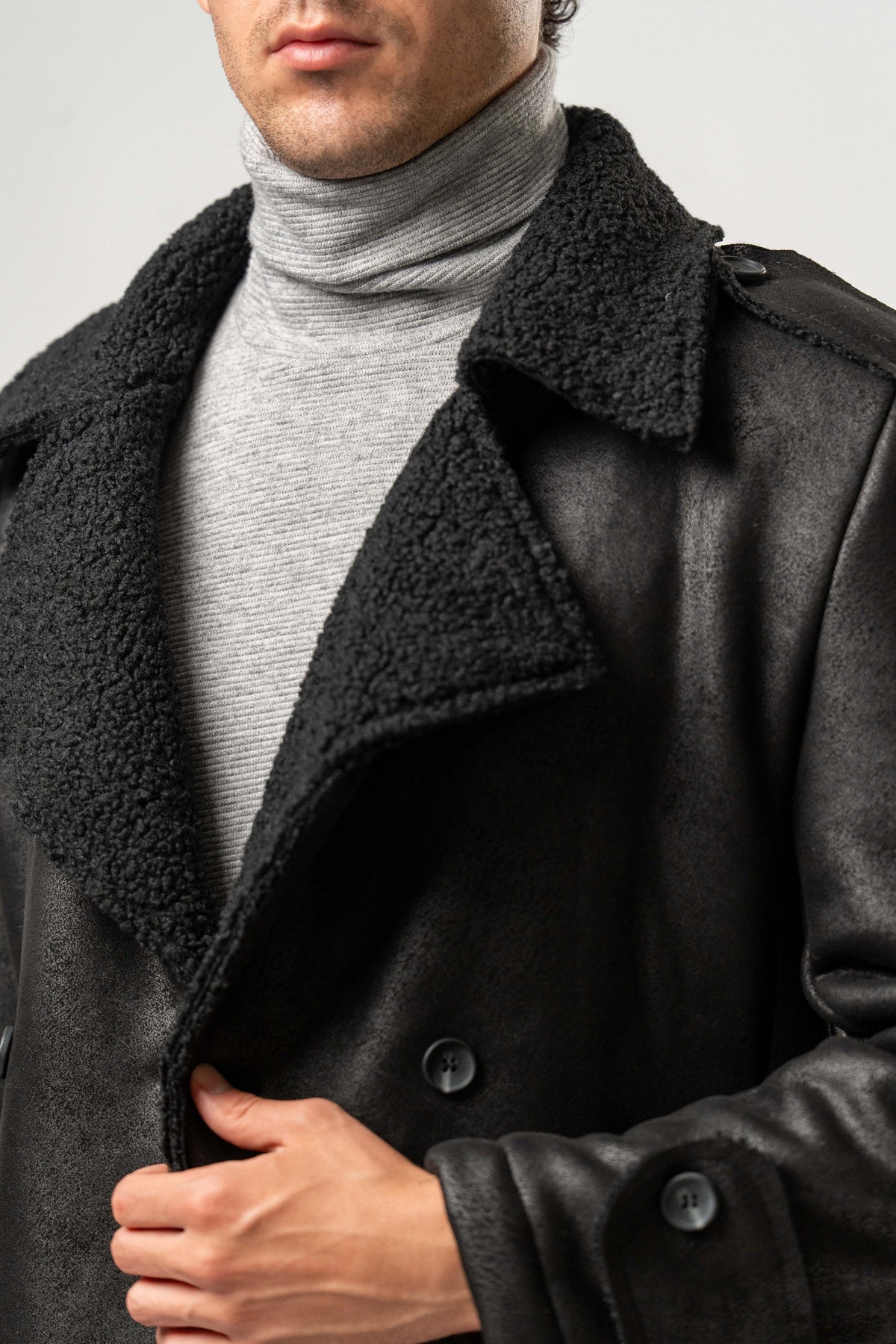 Giaccone Uomo Ecomontone Nero con Interno Teddy