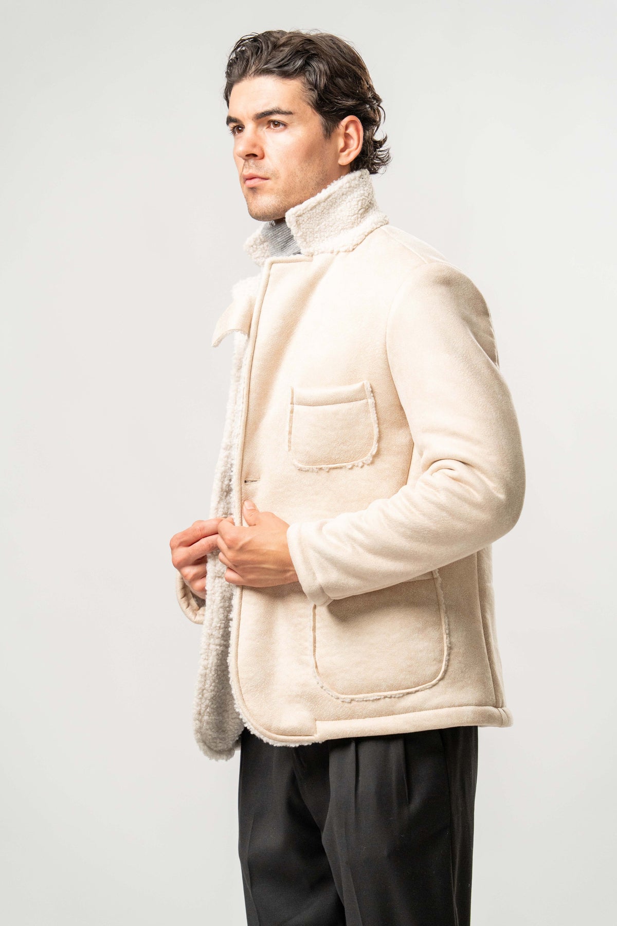 Giacca Uomo Ecomontone Panna con Interno Teddy