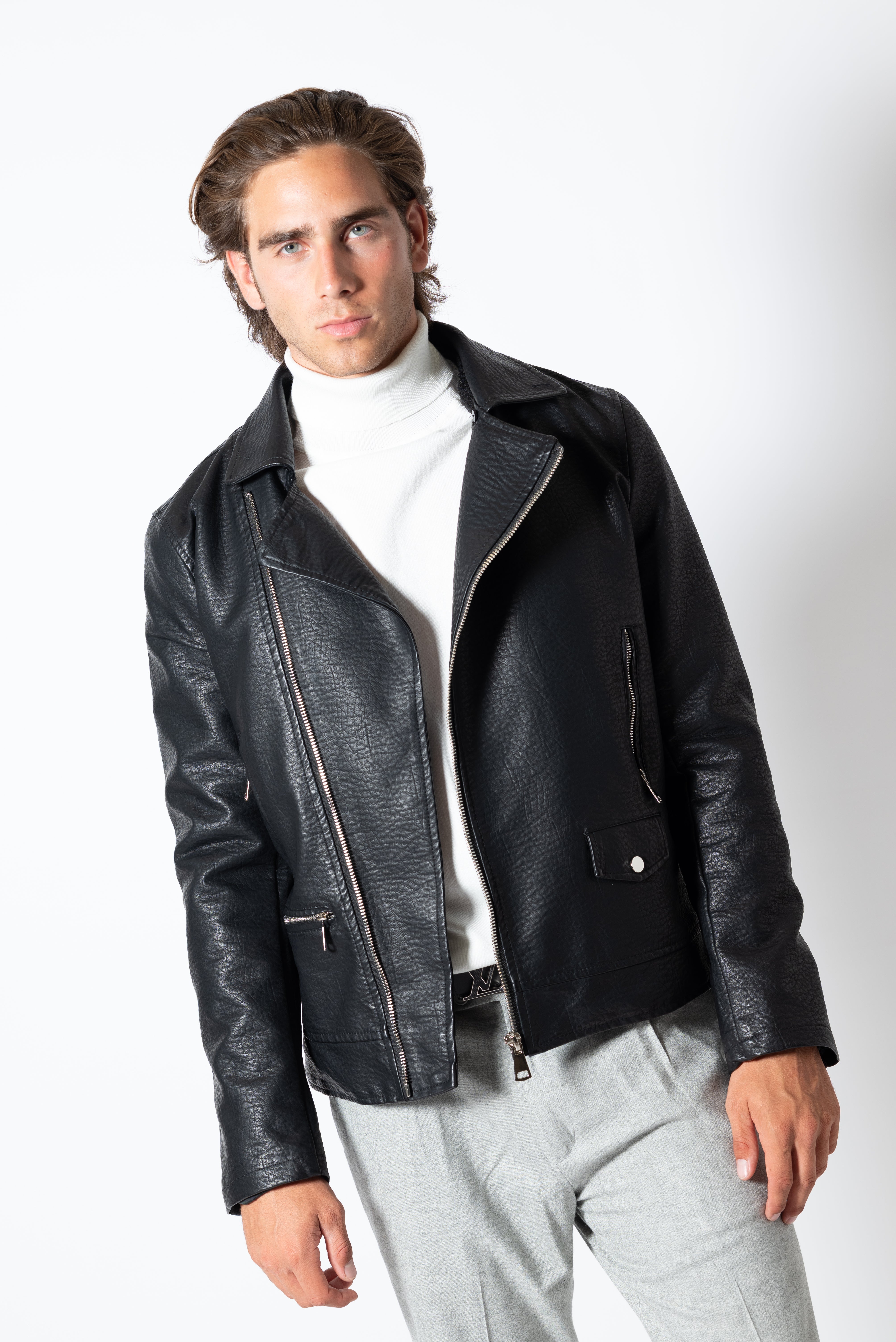 Giacca biker in pelle nera – Karl Mommoo
