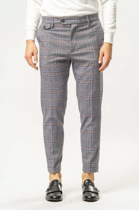 Pantalone Classico Uomo a Quadri – blu/arancio