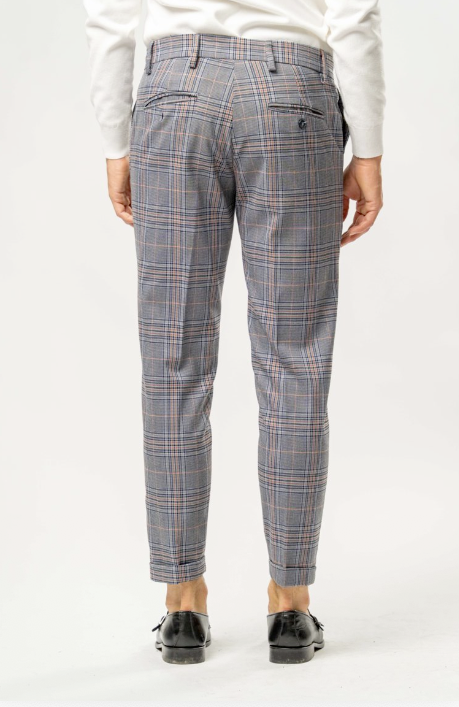 Pantalone Classico Uomo a Quadri – blu/arancio