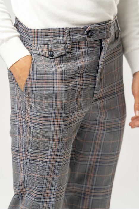 Pantalone Classico Uomo a Quadri – blu/arancio